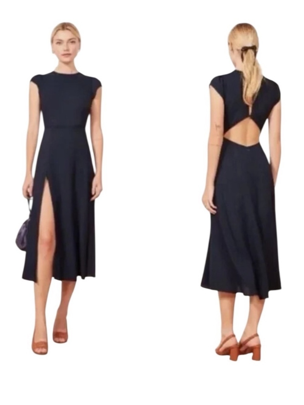 Reformation Gavin Midi Dress in Navy Size 8